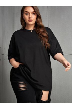 تی شرت مشکی زنانه سایز بزرگ پنبه (نخی) کد 837591377