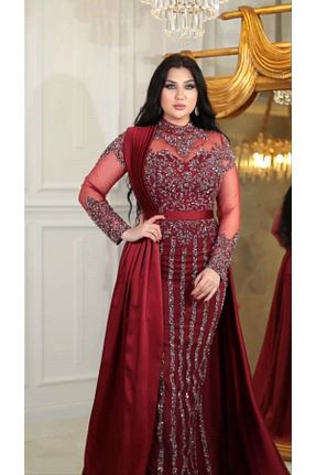 لباس مجلسی زرشکی زنانه ساتن رگولار استراپلز آستر دار کد 823254837