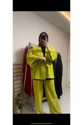 کیمونو سبز زنانه کتان بافتنی کد 831512803