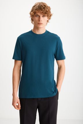 تی شرت آبی مردانه یقه گرد تکی جوان کد 837356551