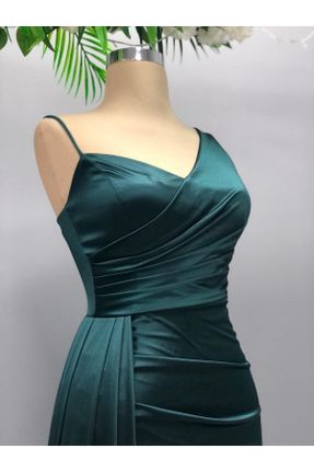 لباس مجلسی سبز زنانه رگولار یقه هفت ساتن آستر دار کد 379843183