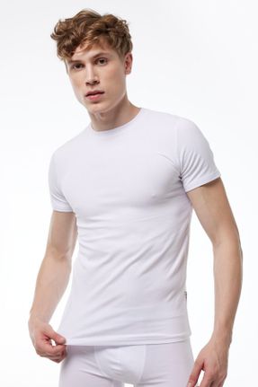 تی شرت سفید مردانه رگولار یقه گرد مودال تکی کد 3541364