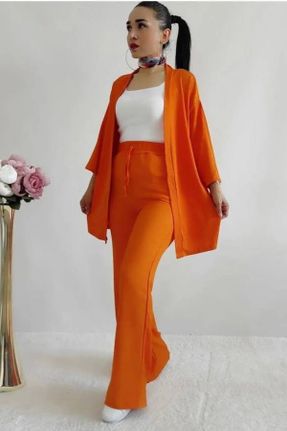 ست نارنجی زنانه بافتنی بافت اورسایز کد 837359102