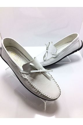 کفش لوفر سفید مردانه چرم طبیعی پاشنه کوتاه ( 4 - 1 cm ) کد 346437381