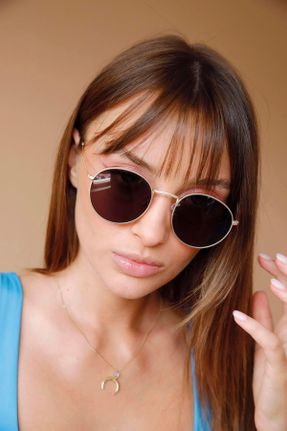 عینک آفتابی مشکی زنانه 49 UV400 فلزی گرد کد 752978413