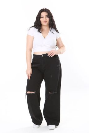 شلوار جین سایز بزرگ مشکی زنانه فاق بلند بلند کد 836517941