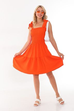 لباس نارنجی زنانه بافتنی پنبه (نخی) راحت بند دار بیسیک کد 743406736