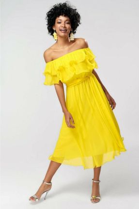لباس زرد زنانه تور بافتنی کد 199049992