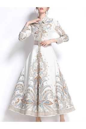 لباس سفید زنانه بافتنی پنبه - پلی استر رگولار آستین-بلند کد 744752766