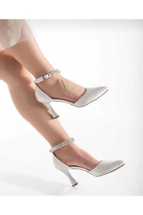 کفش مجلسی سفید زنانه چرم مصنوعی پاشنه نازک پاشنه متوسط ( 5 - 9 cm ) کد 824986382