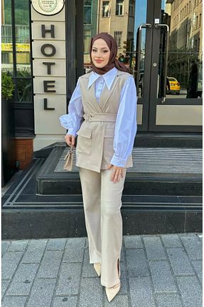 ست بالاتنه و پائین تنه حجاب بژ زنانه رگولار Swana - کد 809101112