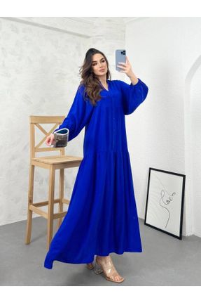 لباس آبی زنانه اورسایز بافتنی ویسکون کد 833459576