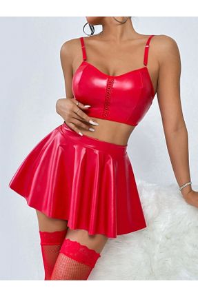 لباس قرمز زنانه بافتنی Fitted بند دار کد 837536595