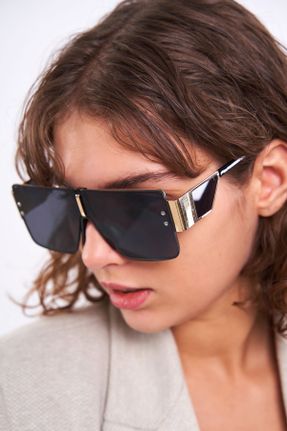 عینک آفتابی مشکی زنانه 54 UV400 فلزی مات مستطیل کد 761563324