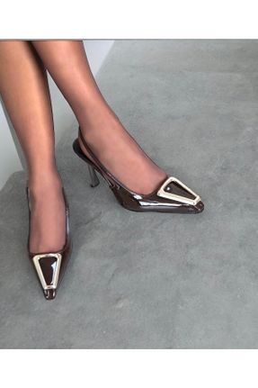 کفش پاشنه بلند کلاسیک قهوه ای زنانه چرم لاکی پاشنه نازک پاشنه متوسط ( 5 - 9 cm ) کد 818740907