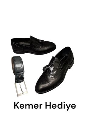 کفش کلاسیک مشکی مردانه چرم طبیعی پاشنه کوتاه ( 4 - 1 cm ) پاشنه ساده کد 112664014