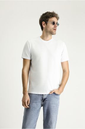 تی شرت سفید مردانه رگولار یقه گرد کد 831043331