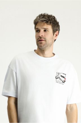 تی شرت سفید مردانه ریلکس یقه گرد کد 834863659