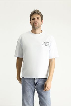 تی شرت سفید مردانه ریلکس یقه گرد کد 834863980