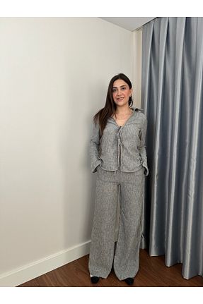 ست بالاتنه و پائین تنه طوسی زنانه بافت nam - کد 837611226