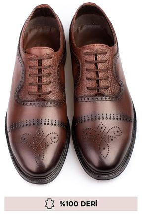 کفش کلاسیک قهوه ای مردانه چرم طبیعی پاشنه کوتاه ( 4 - 1 cm ) پاشنه ساده کد 837705718