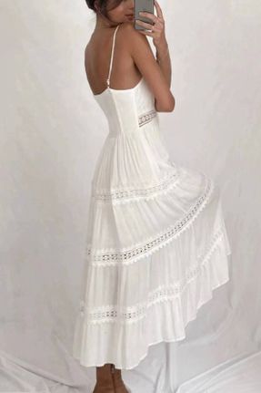 لباس سفید زنانه بافتنی رگولار بند دار کد 295090162