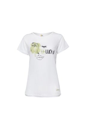 تی شرت سفید زنانه رگولار یقه گرد کد 26495709