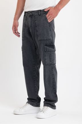 شلوار جین مشکی مردانه پاچه ساده فاق بلند پنبه (نخی) کارگو یونیسکس کد 744771714