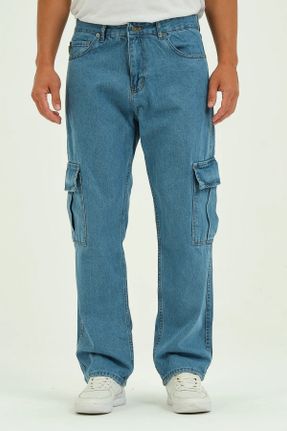 شلوار جین آبی مردانه پاچه رگولار پنبه (نخی) کد 775546347