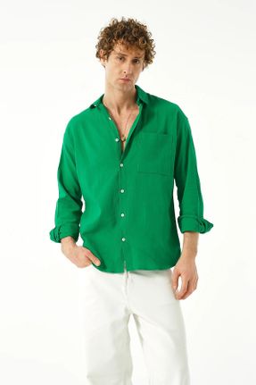 پیراهن سبز مردانه اورسایز یقه مردانه کتان کد 816771215