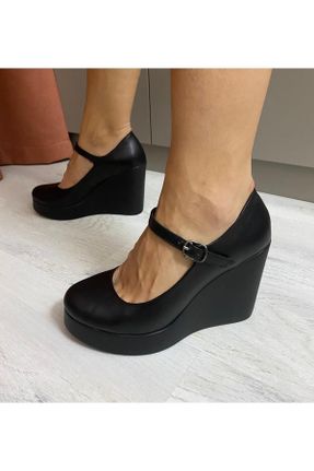 کفش پاشنه بلند پر مشکی زنانه پاشنه متوسط ( 5 - 9 cm ) چرم طبیعی پاشنه پر کد 349821527