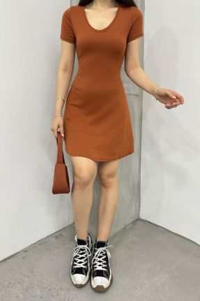 لباس نارنجی زنانه بافتنی رگولار آستین-کوتاه کد 823032821