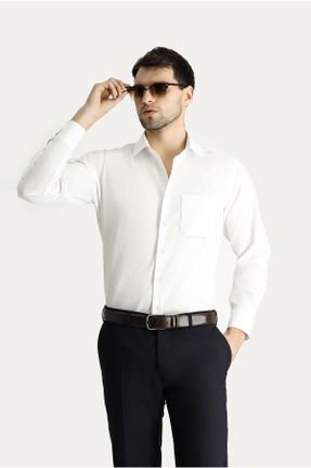پیراهن سفید مردانه یقه پیراهنی پنبه - پلی استر رگولار کد 802541133