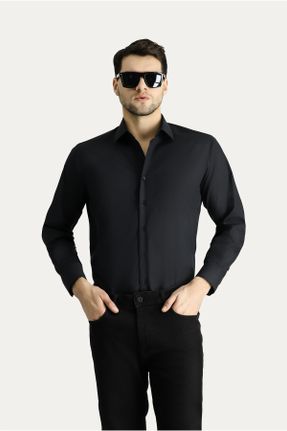 پیراهن مشکی مردانه یقه پیراهنی پنبه - پلی استر رگولار کد 802541432