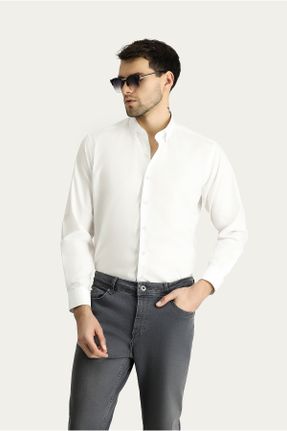 پیراهن سفید مردانه پنبه - پلی استر رگولار کد 802541686
