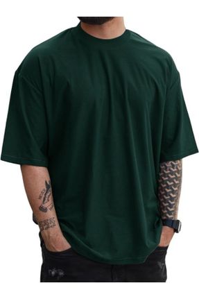 تی شرت سبز مردانه اورسایز یقه گرد پنبه (نخی) تکی کد 826428814
