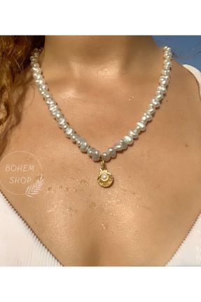 گردنبند جواهر سفید زنانه مروارید کد 837089322