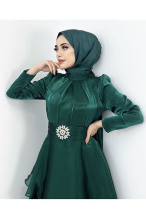 لباس مجلسی سبز زنانه تور یقه اسکی کد 779074455