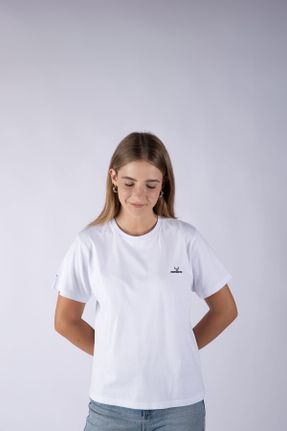 تی شرت سفید زنانه یقه گرد ریلکس تکی پوشاک ورزشی کد 444304844