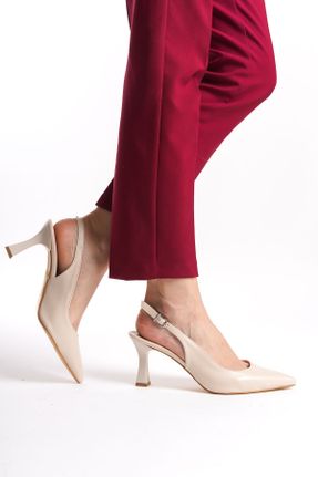 کفش پاشنه بلند کلاسیک بژ زنانه چرم مصنوعی پاشنه نازک پاشنه متوسط ( 5 - 9 cm ) کد 825670235