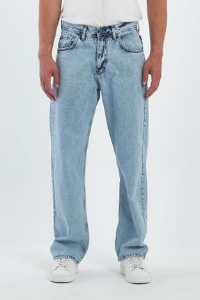 شلوار جین آبی مردانه پاچه راحت فاق بلند پنبه (نخی) جوان کد 834651949