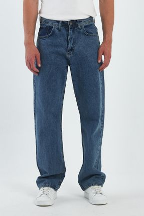 شلوار جین آبی مردانه پاچه راحت فاق بلند پنبه (نخی) جوان کد 834664469