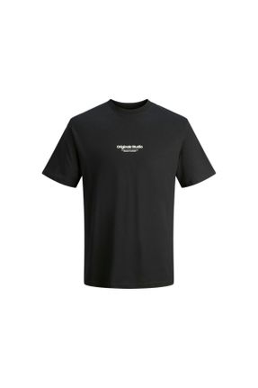 تی شرت مشکی مردانه ریلکس یقه گرد تکی کد 724292034