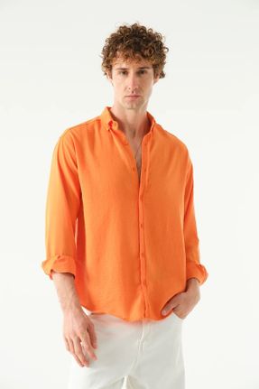 پیراهن نارنجی مردانه اورسایز کتان کد 825044227