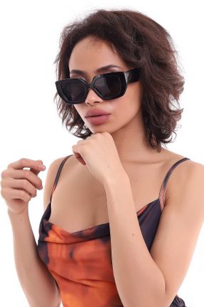 عینک آفتابی مشکی زنانه 55 UV400 آستات سایه روشن هندسی کد 195787209