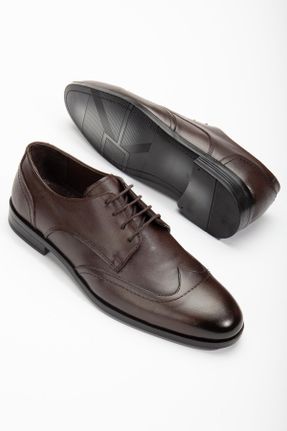 کفش کلاسیک قهوه ای مردانه چرم طبیعی پاشنه کوتاه ( 4 - 1 cm ) پاشنه ضخیم کد 813308249