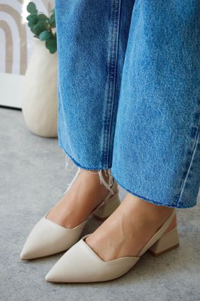 کفش پاشنه بلند کلاسیک بژ زنانه چرم مصنوعی پاشنه کوتاه ( 4 - 1 cm ) پاشنه ضخیم کد 809475418