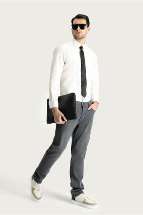 پیراهن سفید مردانه پنبه - پلی استر یقه پیراهنی اسلیم کد 802499516