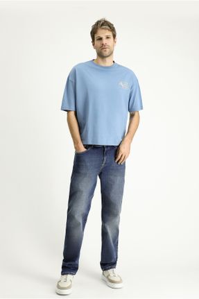 تی شرت آبی مردانه ریلکس یقه گرد کد 834863472