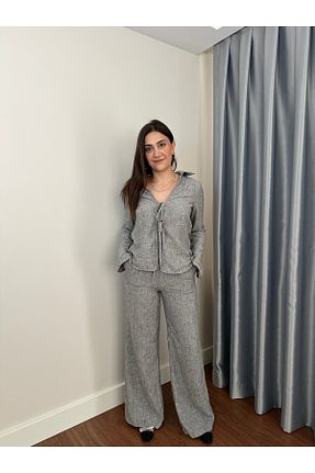 ست بالاتنه و پائین تنه طوسی زنانه بافت nam - کد 837611226